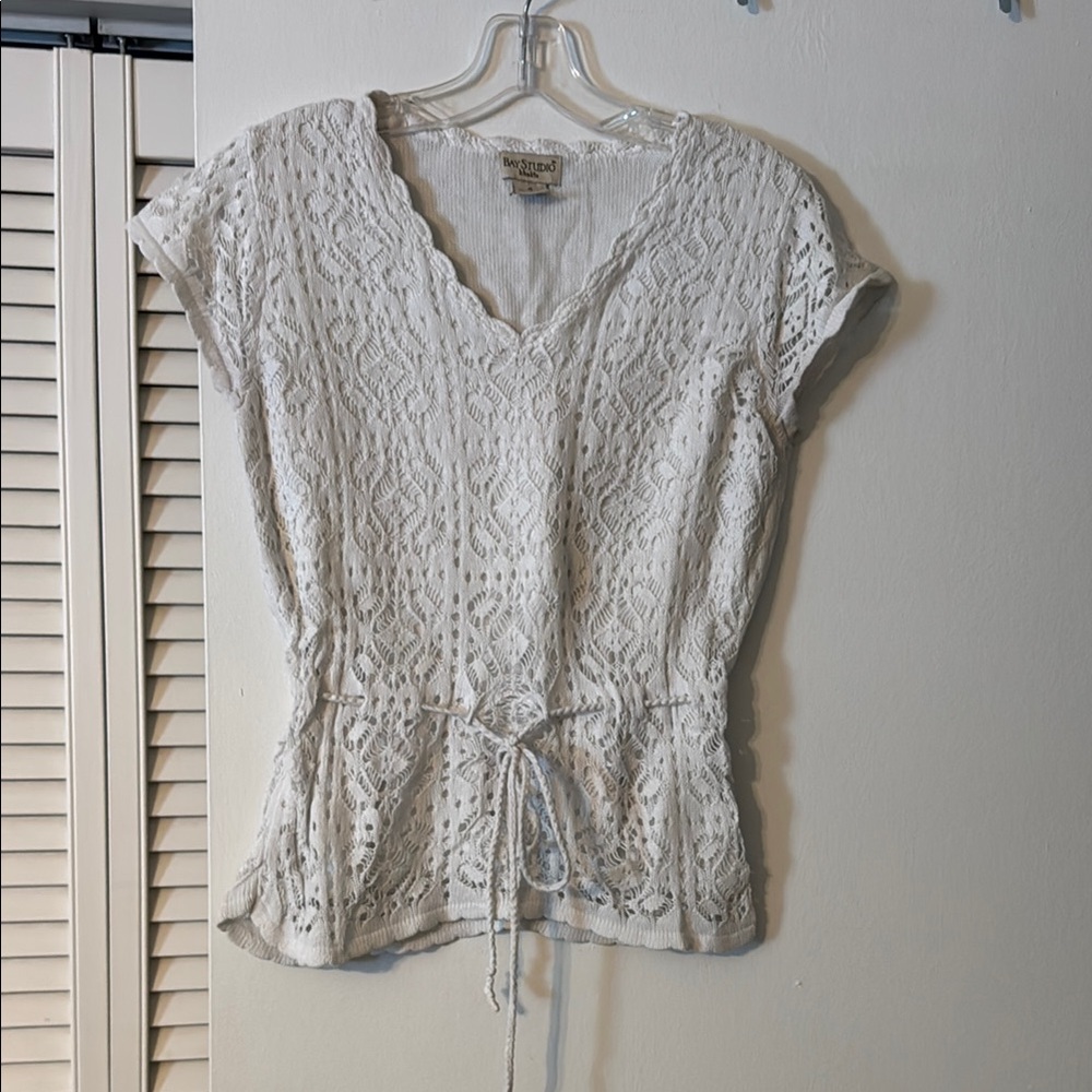 White Lace V-Neck Top
